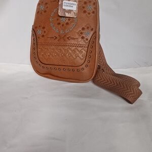 Brown Embroidered Crossbody Bag